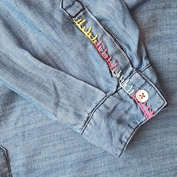 APNY Chambray Tencel Button-Up Shirt With Hand Embroidery L - Picture 10 of 11